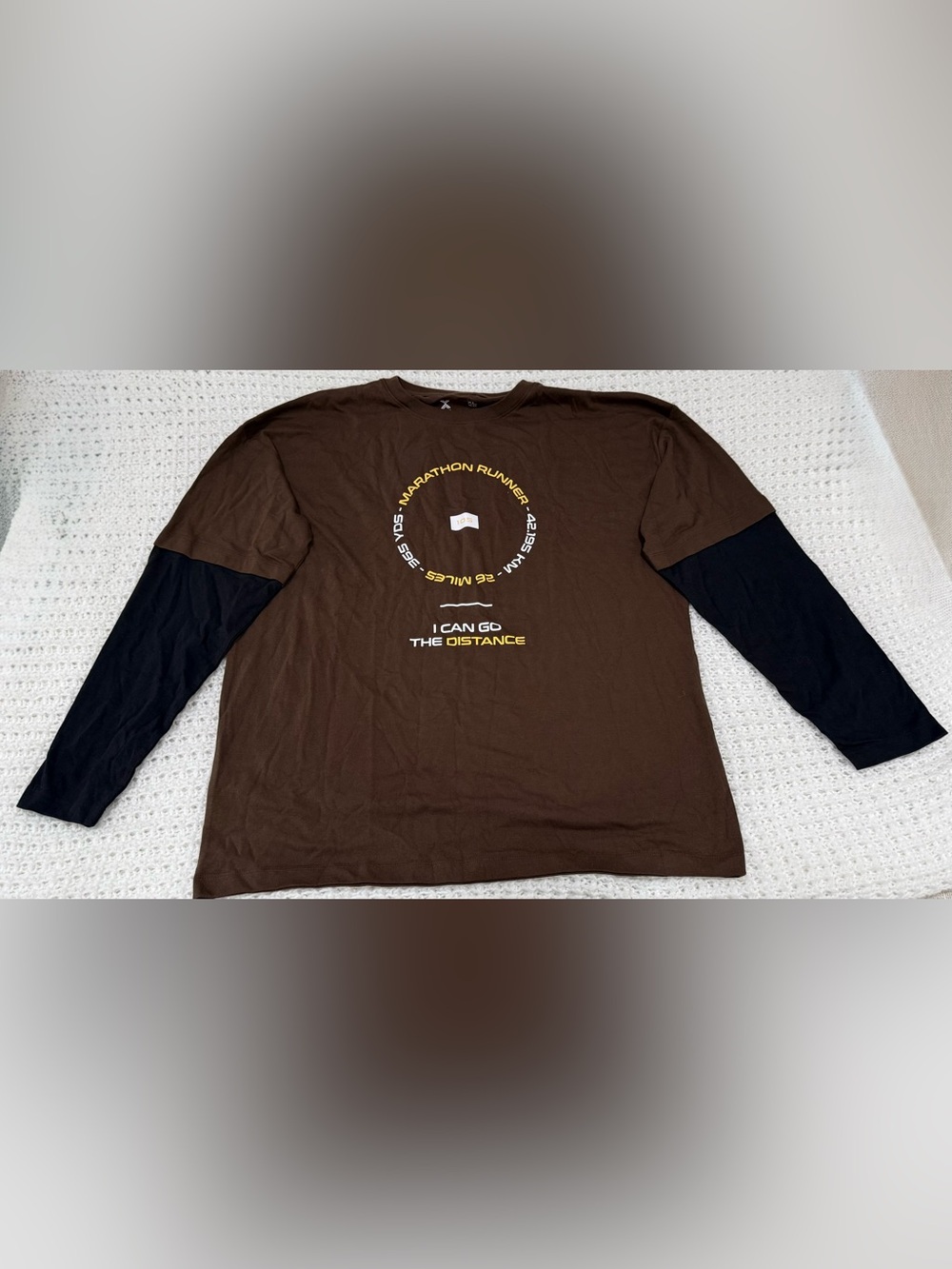 Xersion oversized marathon long sleeve tee in brown marathon size L